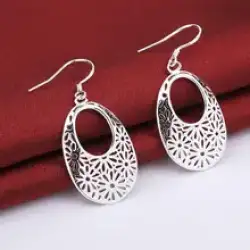 Grace 925 Sterling Silver Carved Oval Earrings Women Retro Classic Jewelry Party