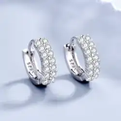 High Quality 925 Sterling Silver Double Row Crystal Round Stud Earrings Women