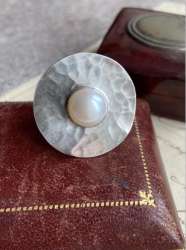 Huge Vintage Women's Jewelry Ring Sterling Silver 925 Mother of Pearl Size 8