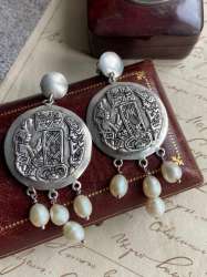 Massive Vintage Sterling Silver 800 Woman's Jewelry Earrings Mother of Pearl 27g