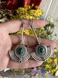 Huge Vintage Sterling Silver 925 Women's Jewelry Earrings Chalcedony Stone 19 gr