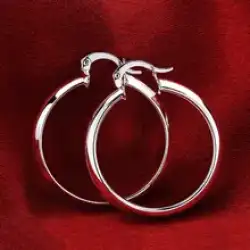 High Quality 925 Sterling Silver Earrings 4cm Smooth Big Circle Women Jewelry