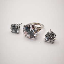 Vintage Chic Women's Set,Ring,Earrings,925 Sterling Silver,Zirconia,Jewelry