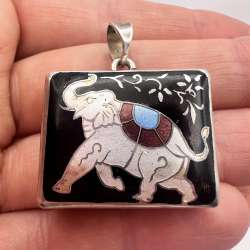 Vintage Enamel Sterling Silver 925 Women's Jewelry Pendant Locket Elephant 9.2gr