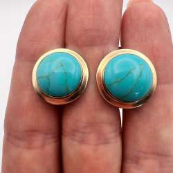 Vintage Jewelry Women's Stud Earrings Sterling Silver 925 & Gold Turquoise Stone