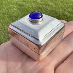 Sheffield Vintage Miniature Trinket Jewelry Box Silver Plated Glass Cabochon