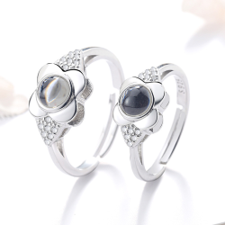 925 Silver Petal Projection Color Photo Couple Rings Luxury Jewelry
