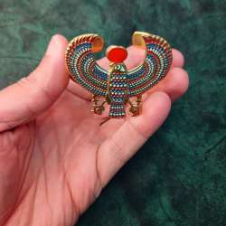 Ancient Egyptian Heritage Gold Plated Red Horus Bird Necklace, Luxurious Touch
