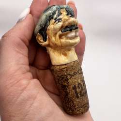 Vintage Hand Made Pottery Clay Bottle Cap Cork Lid Head of Man Made in Chile