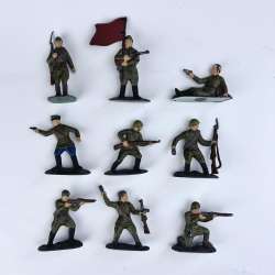 Vintage Soviet USSR Plastic Character Toy Set of 9 Soldiers Red Army Signed