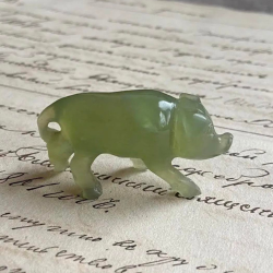 Vintage Miniature Figure Statue Hand Carved Nephrite Jade Pig Symbol Prosperity