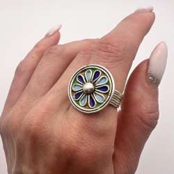 Huge Vintage Sterling Silver 925 Colored Enamel Women's Jewelry Ring Size 9.5