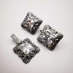 Vintage Women's Rhinestone Set,Pendant,Earrings,925 Sterling Silver,Jewelry