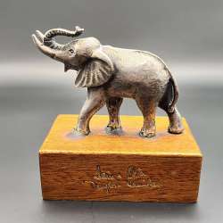 Heavy Vintage Silver Plated Figure Animal Elephant Home Decor Statue Wood Base