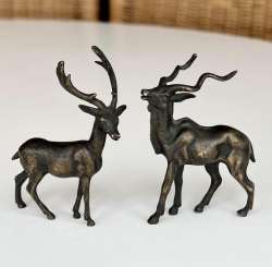 1950's Vintage Bronze Miniature Figure Statue Deer Gazelles Handmade Europe