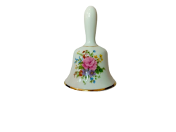 Vintage Miniature Bone China Bell White Rose Floral Porcelain Japan Mini Stamped
