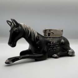 1973 Vintage USSR Desk Black Gasoline Lighter Figure Horse Good Working