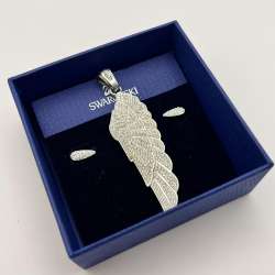 Authentic Set Swarovski Earrings Pendant Wing Sterling Silver 925 Crystal Stone