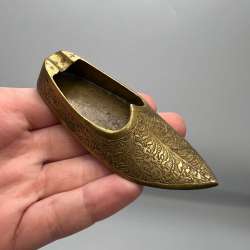 Vintage Shoe Ashtray Brass Golden Aladdin, Cone Home Decor