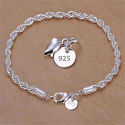 High quality 925 Sterling Silver 4MM Women Men chain Male Twisted Rope Bracelet