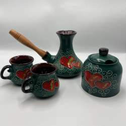 Coffee Set Serving Green Pot Ceramic Handmade Cups Drinking Art Sugar Bowl Heart