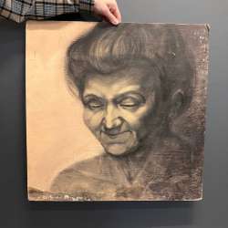 1985 Large Painting Female Portrait Pencil Graphite Fiberboard Drawing Marked