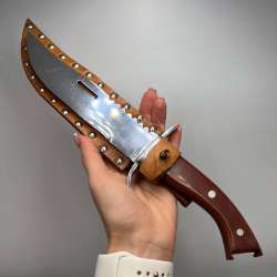 Large Vintage USSR Fixed Stainless Steel Blade Hunting Knife with Leather Sheath