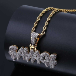 Female Creative Bubble Letter SAVAGE Pendant Necklace Strasses Silver Color