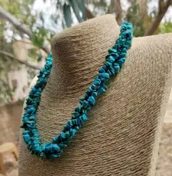 Vintage Gorgeous Three Layers Small Stones Handmade Blue Turquoise Necklace 80 g