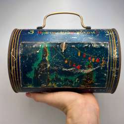 1959 Vintage USSR Christmas Kids Toy Candy Box Bag Happy New Year Tin Kharkov