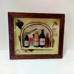 Vintage Wood Frame Miniature Wine Bottles Wall Hanging Handcrafted Kitchen Decor