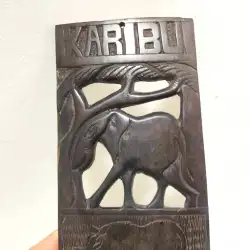 Vintage Wood Carved Karibu Handmade Wall Hanging Brown Plate