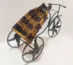 Vintage Wine Bottle Holder Metal & Straw Bicycle Handmade Decorative Ornaments