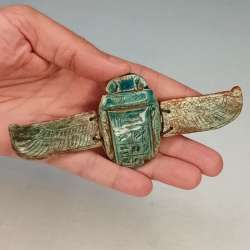 LARGE ANTIQUE Egyptian Ancient Stone Winged Scarab Beetle Sculpture..UNIQUE