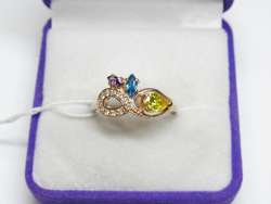 Vintage Ring Gilt Sterling Silver 925 Stone Sapphire Jewelry Women's Stamp S 7US