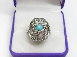 Vintage USSR Ring Sterling Silver 925 Stone Turquoise Jewelry Women's Stamp 7.5U