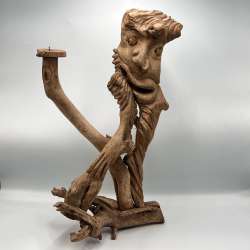 Primitivism Handcrafted Halloween Scarecrow Man Figure Candlestick Root Wood 17