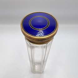 Antique Imperial Tsarism Perfume Glass Bottle Brass Lid Guilloche Hot Enamel