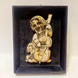 Vintage Resin Ghost Playing Guitar 3D Wood Framed Wall Hanging Plaque 22*17 cm