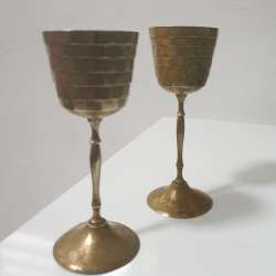 Vintage Brass & Copper Wine Glasses - Set of 2, Rare, Decorative Home/Office