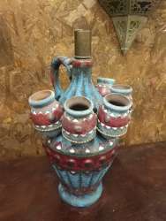 Antique Hand-Painted Pottery Jar & Cups Copper Lid - Hebron Holy Land Historic