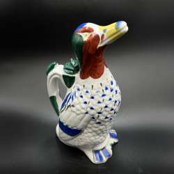 Vintage Porcelain Majolica Cognac Decanter Jug Figure Duck LFZ Lomonosov USSR