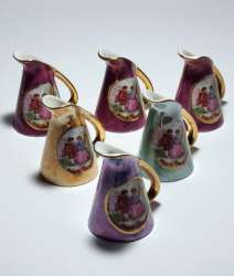 Decoration Handmade Porcelain Cups Golden Frame Stunning Colors - Set of 6