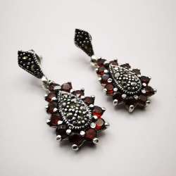 Vintage Chic Women's Earrings 925 Sterling Silver, Jewelry, Garnet, Marcasite