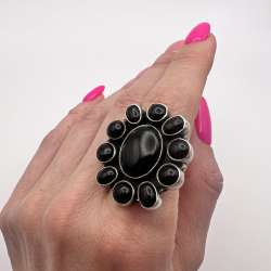 Huge Sterling Silver 925 Hand Made Womens Jewelry Ring Natural Black Onyx Size 7