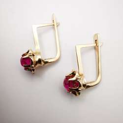 USSR Vintage  Earrings Rose Gold 583 14K star,Jewelry,Ideal Condition,Ruby 4,4g