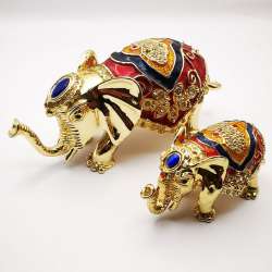 Vintage Collectible Elephant Statue Box, Exquisite Handmade, Enamel