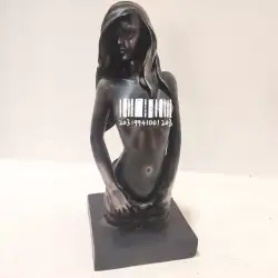 Vintage Hand Painted Silver Black Color Resin Girl Statue Large Figurine 13