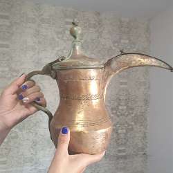 Pair of Antique Handmade Mgar Copper Coffee Pots - Holy Land Stamped & Rare