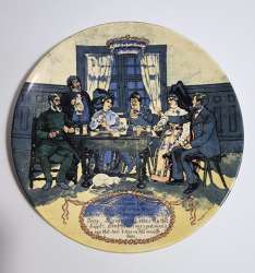 Antique Porcelain Plate - Scene of Bavarian People Gathering - 19th Century